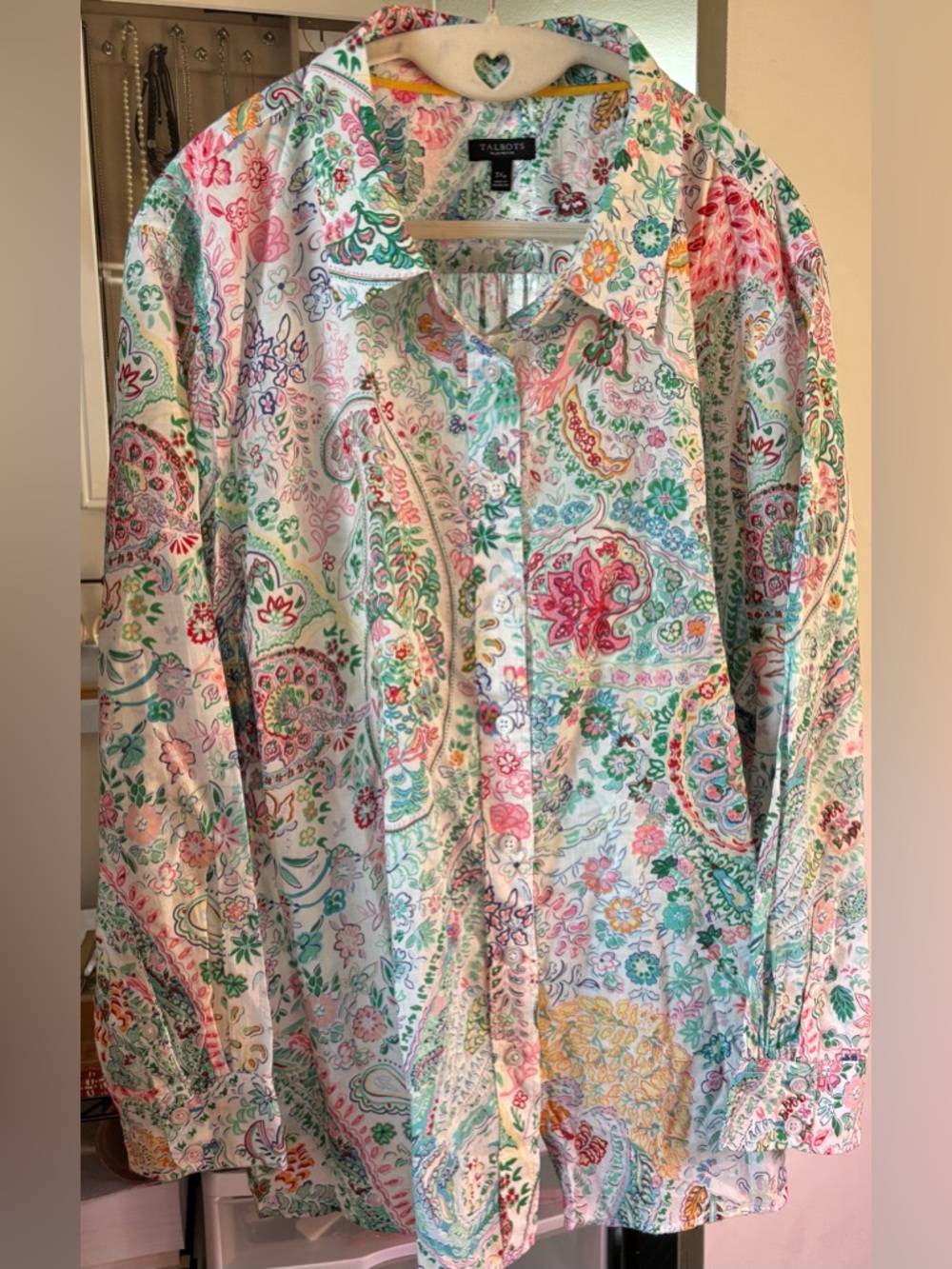 Talbots Floral Paisley Blouse in Pink, Green, Blue